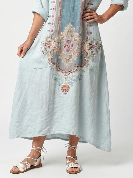 Vestido midi bordado con bolsillos