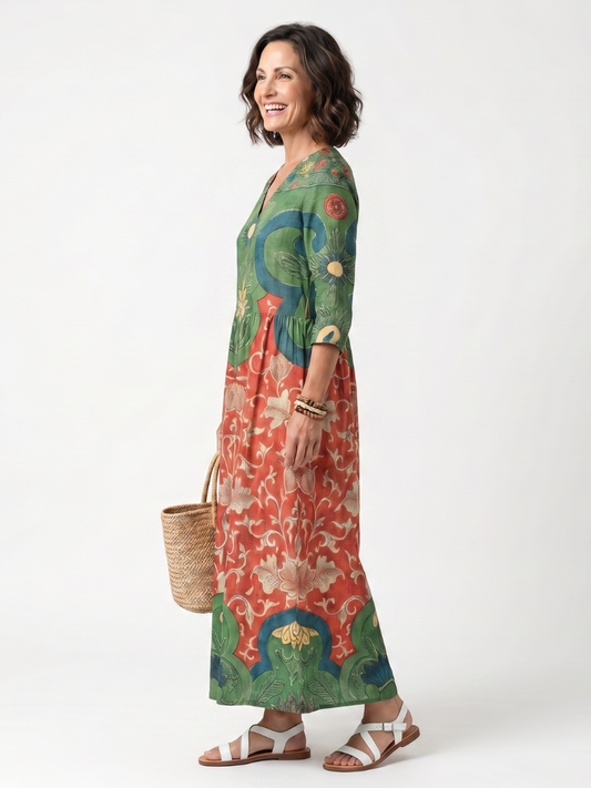 Vestido midi ligero con estampado combinado