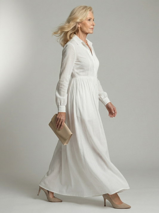 Vestido maxi abotonado de caída suave