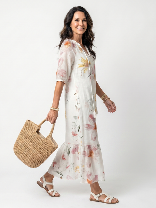 Vestido midi floral con falda de capas