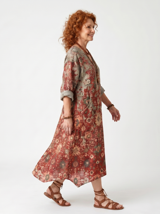 Vestido midi de estampado mixto