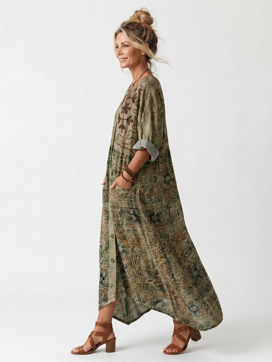 Alicia | Vestido midi bordado con bolsillos
