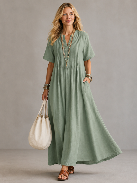 Vestido maxi plisado de caída ligera