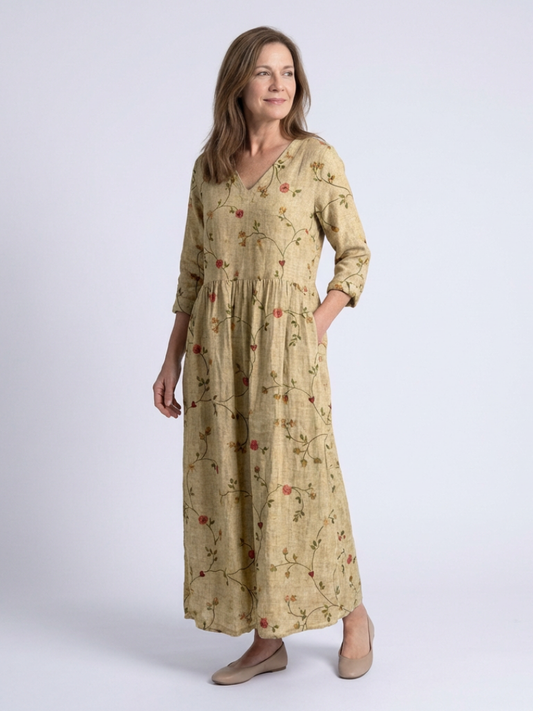 Vestido maxi floral con manga tres cuartos