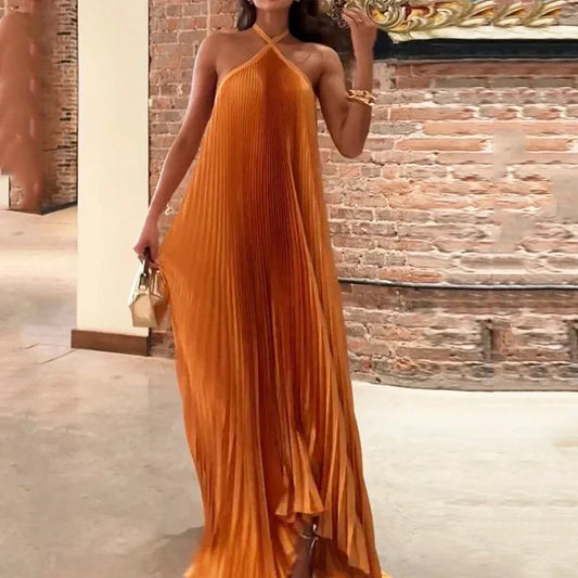Carmen | Vestido maxi halter plisado