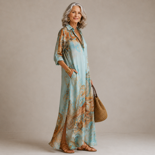 Vestido maxi floral abotonado