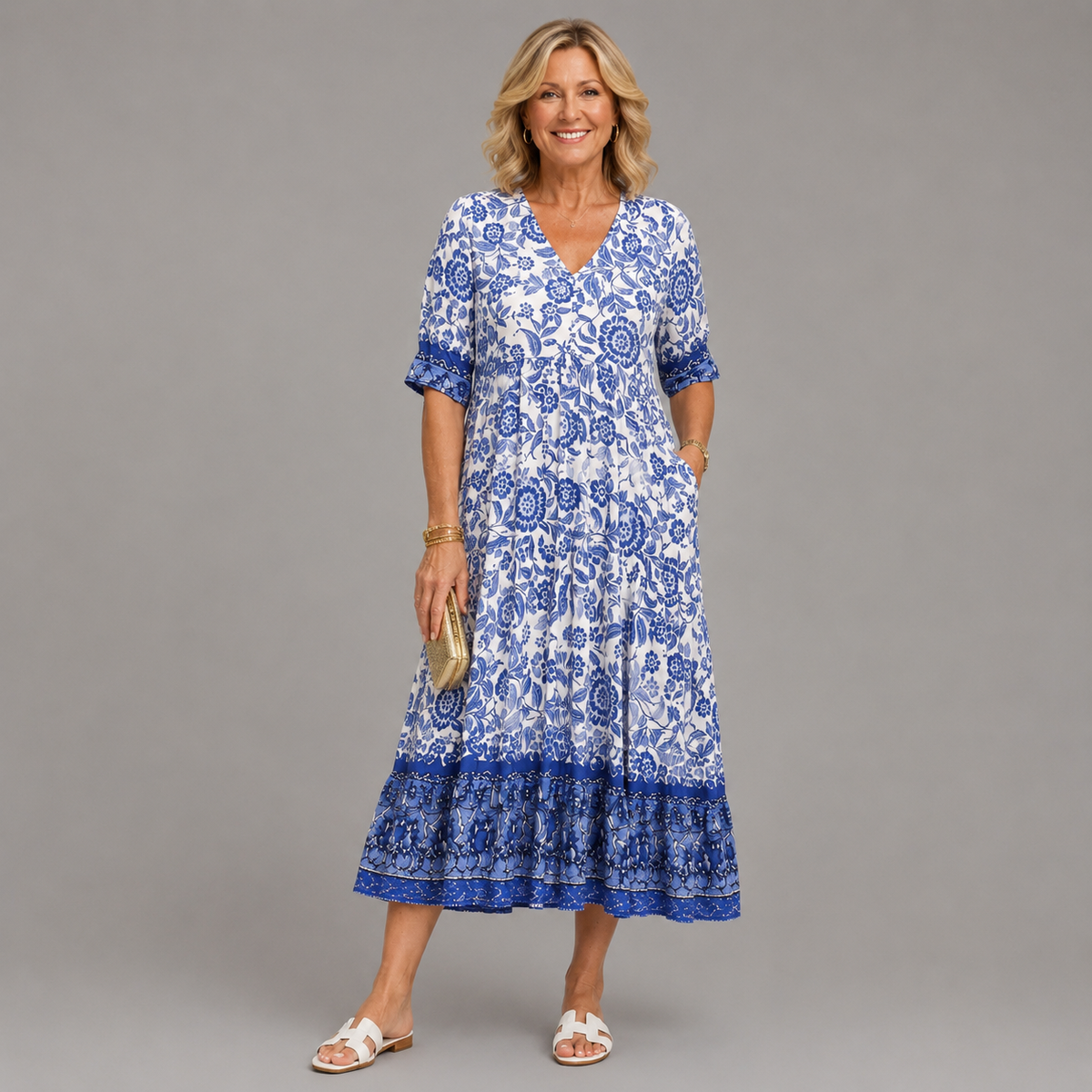 Flowy floral dress with a V-neck