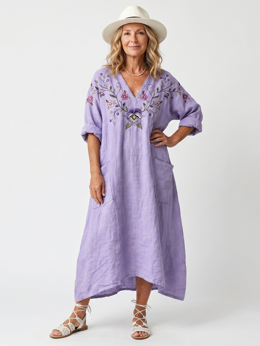 Vestido midi bordado con motivo floral