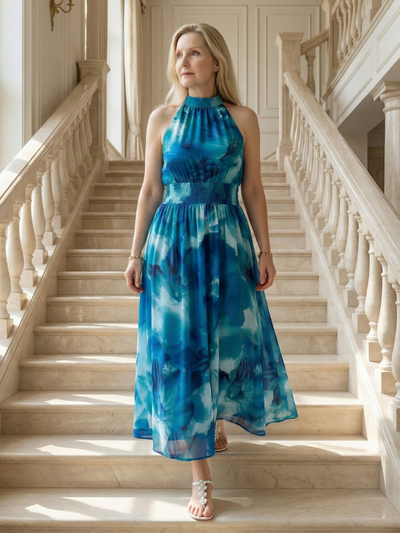 Vestido midi ligero con cuello halter