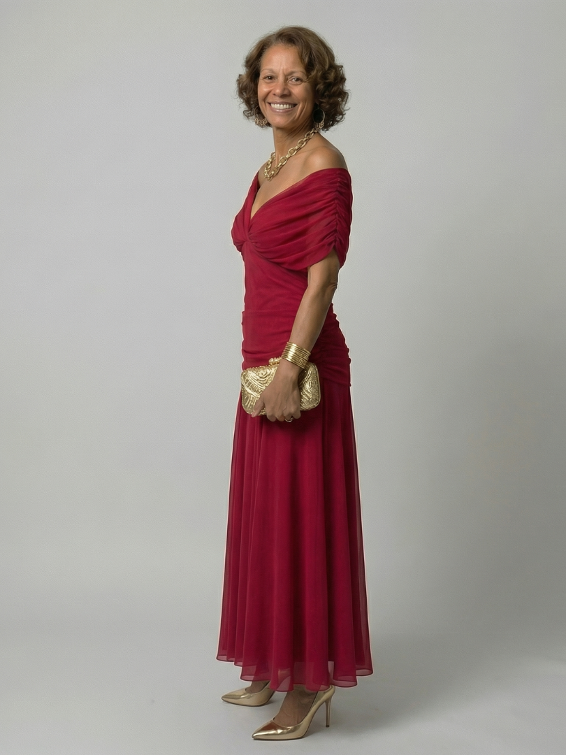 Lucía | Vestido midi fluido con hombros descubiertos