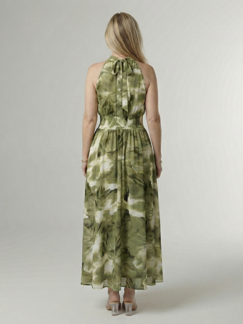 Vestido midi ligero con cuello halter