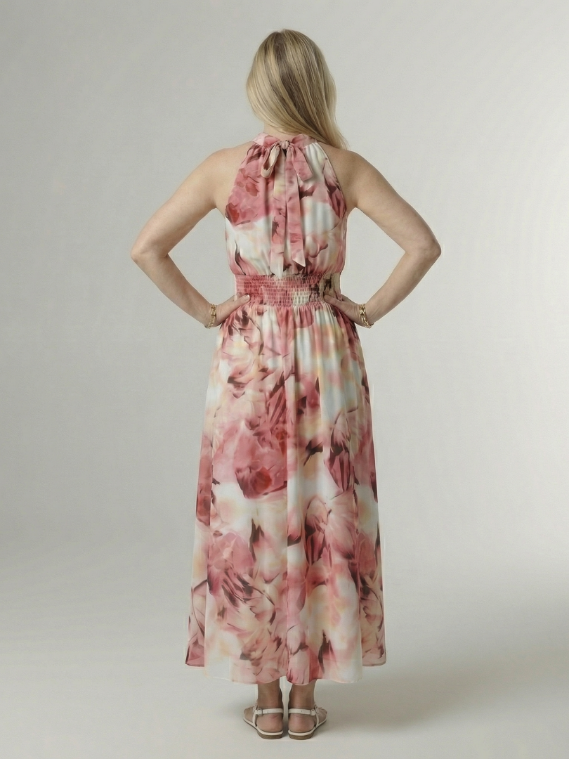 Vestido midi ligero con cuello halter