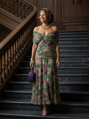 Lucía | Vestido midi fluido con hombros descubiertos