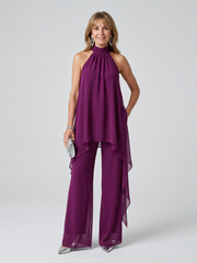 Conjunto asimétrico con túnica y pantalón ancho