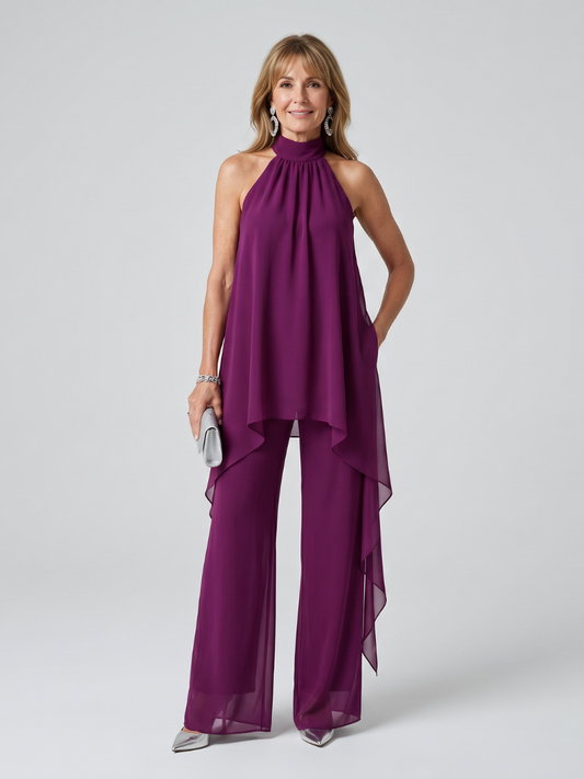 Conjunto asimétrico con túnica y pantalón ancho