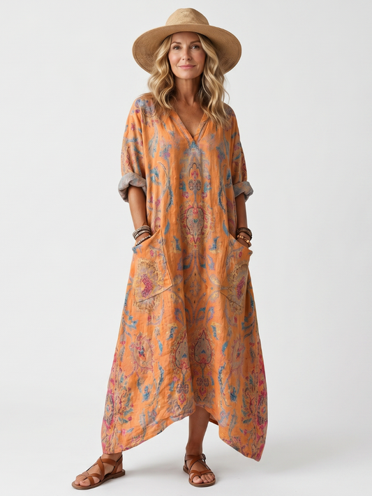 Vestido midi estampado con bolsillos