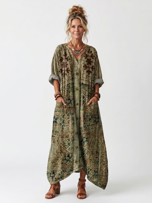 Alicia | Vestido midi bordado con bolsillos