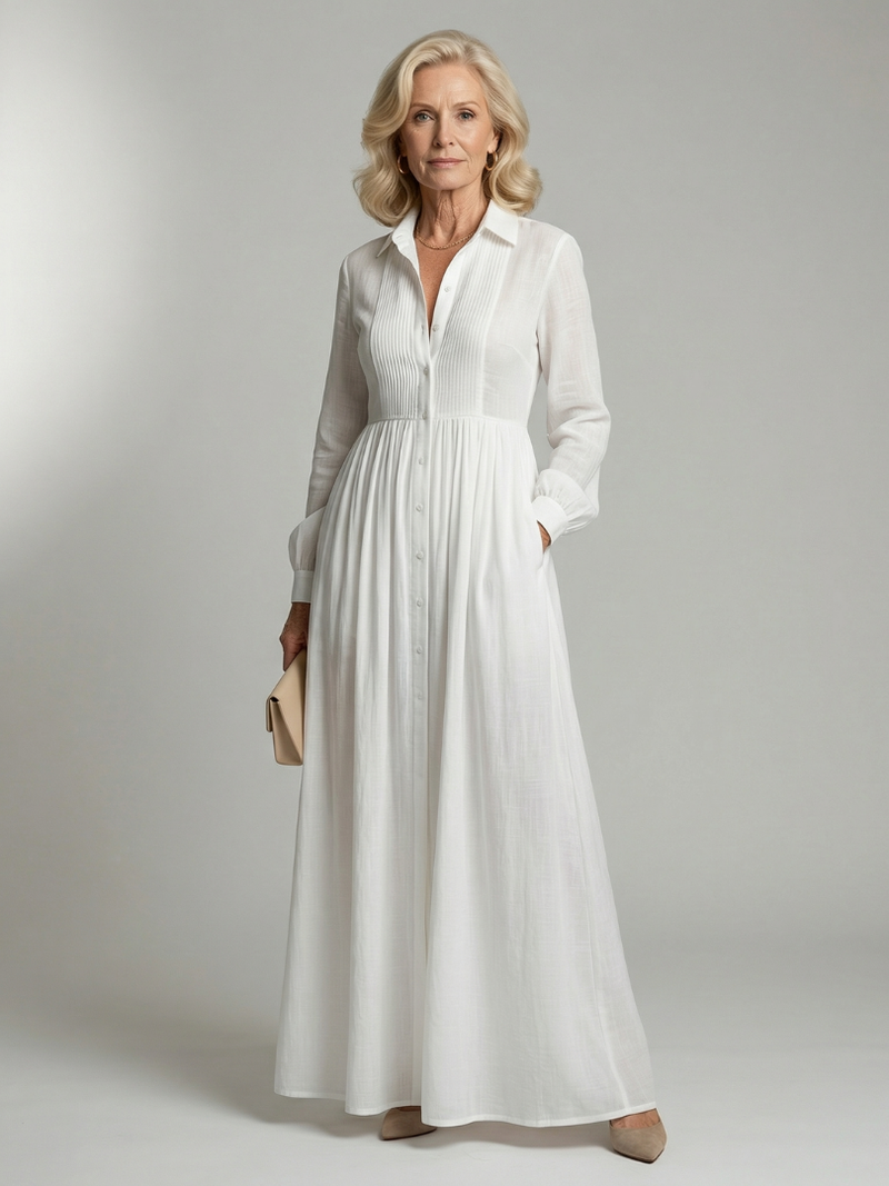 Vestido maxi abotonado de caída suave