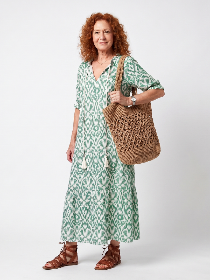 Vestido midi estampado con lazada
