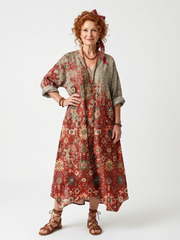 Vestido midi de estampado mixto