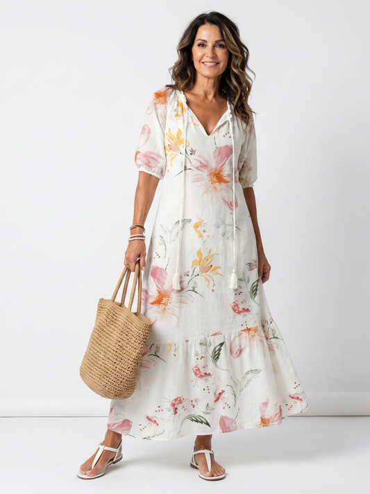 Vestido midi floral con falda de capas