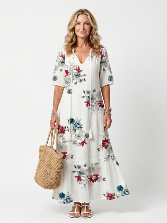 Vestido midi floral con lazada