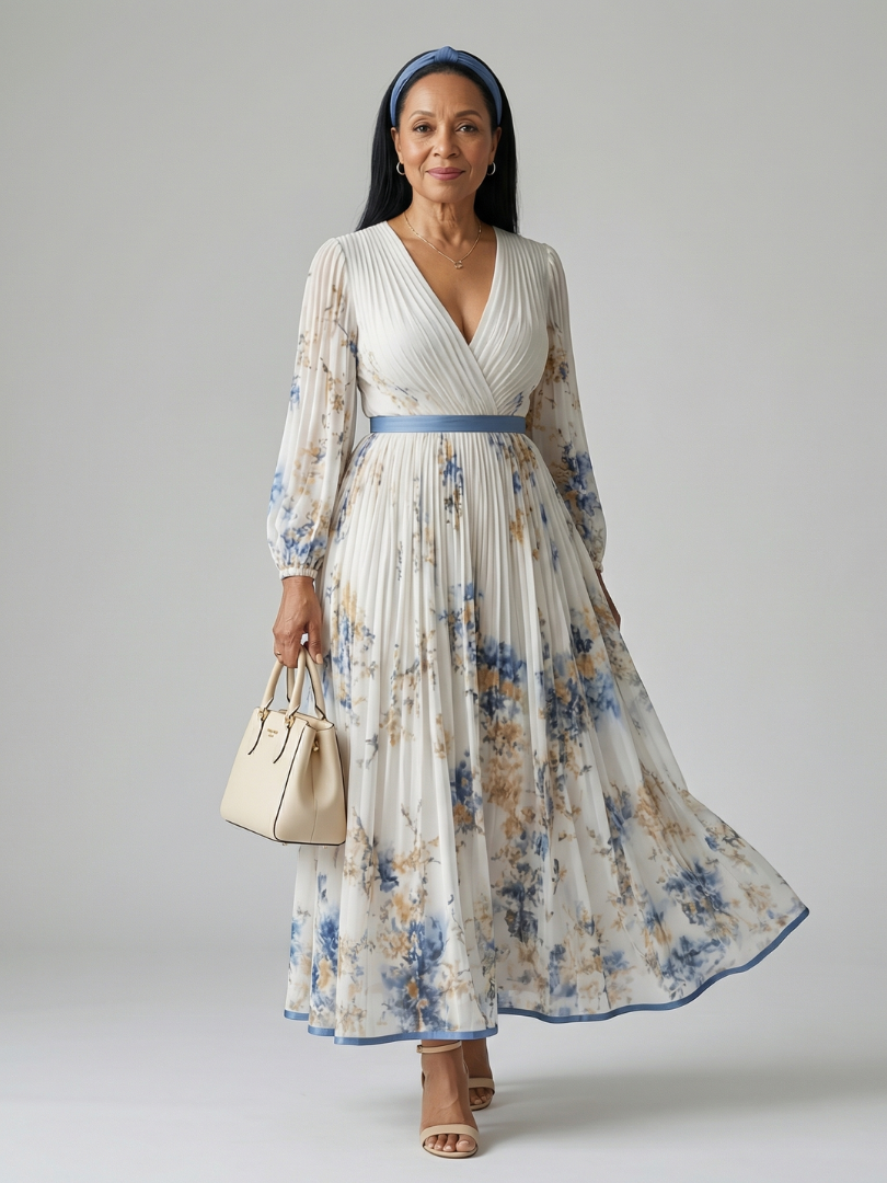 Vestido midi plisado de estilo cruzado