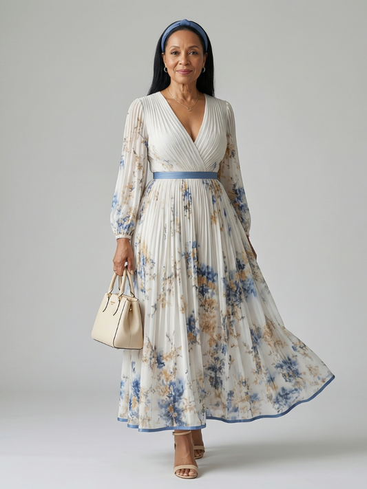 Vestido midi plisado de estilo cruzado