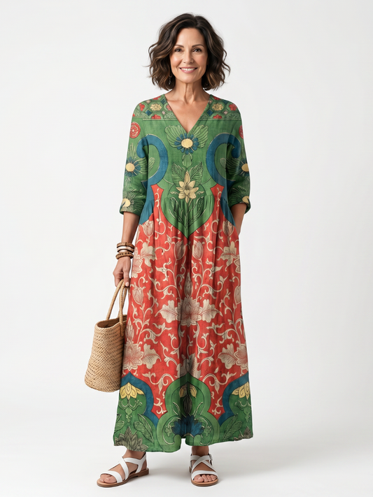 Vestido midi ligero con estampado combinado