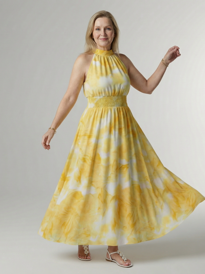 Vestido midi ligero con cuello halter