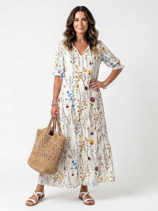 Vestido midi con estampado botánico
