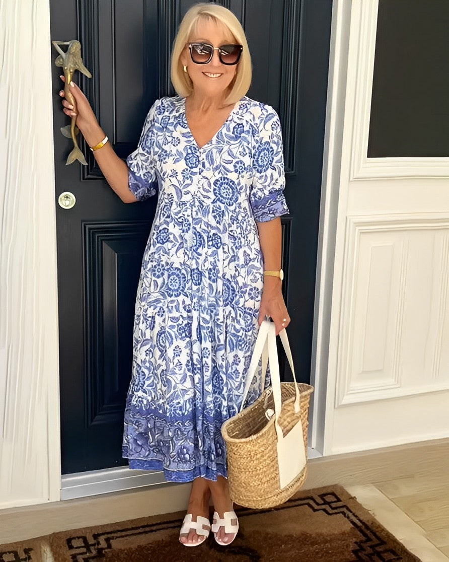 Flowy floral dress with a V-neck