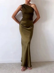 Anita | Vestido maxi plisado de un hombro