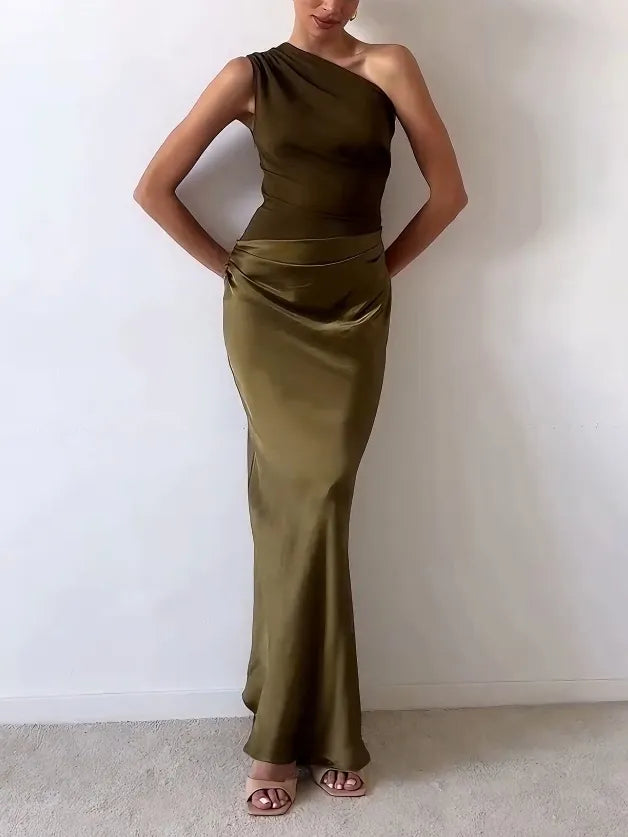 Anita | Vestido maxi plisado de un hombro