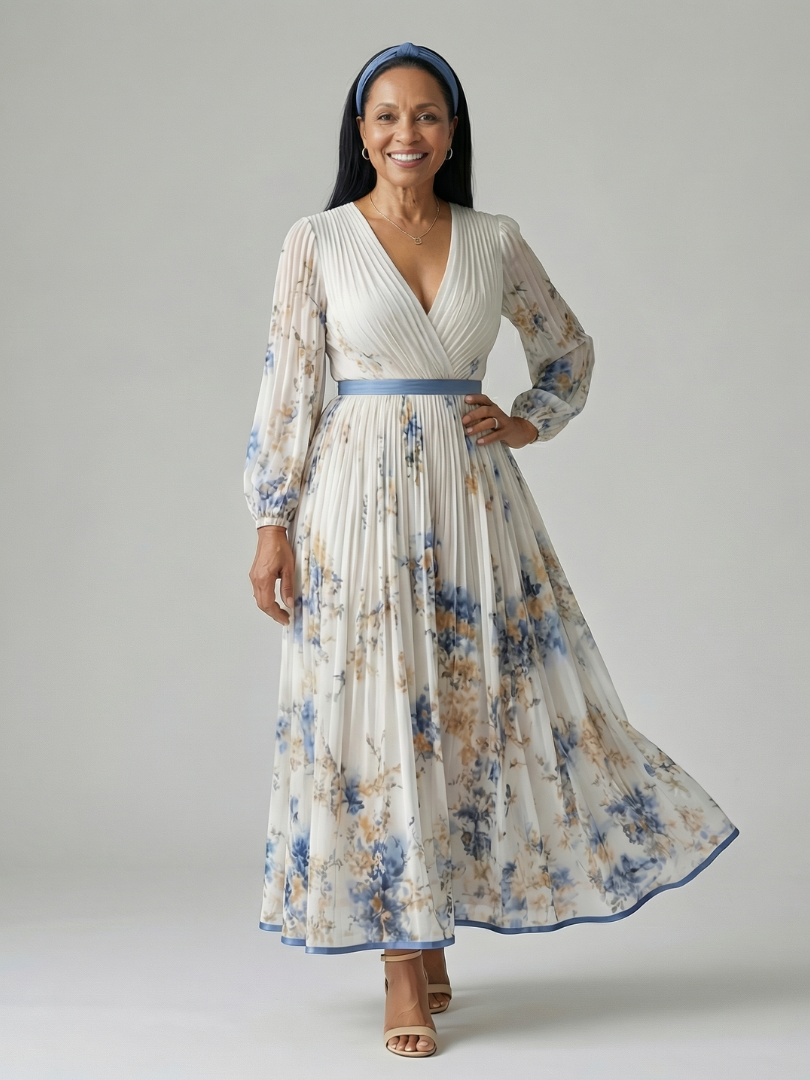 Vestido midi plisado de estilo cruzado