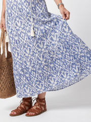 Printed midi dress with tie-neckline