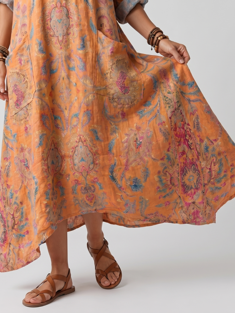 Vestido midi estampado con bolsillos