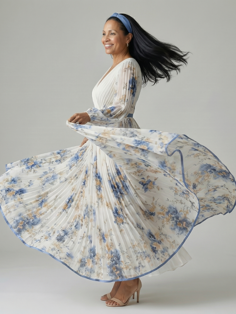 Vestido midi plisado de estilo cruzado