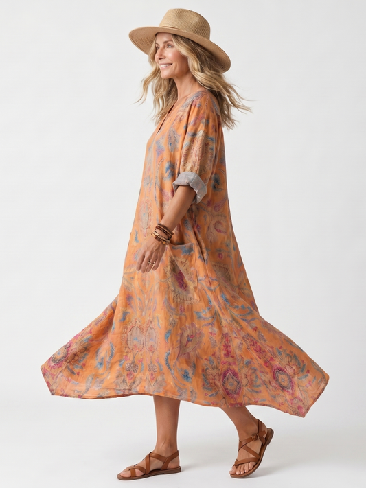 Vestido midi estampado con bolsillos