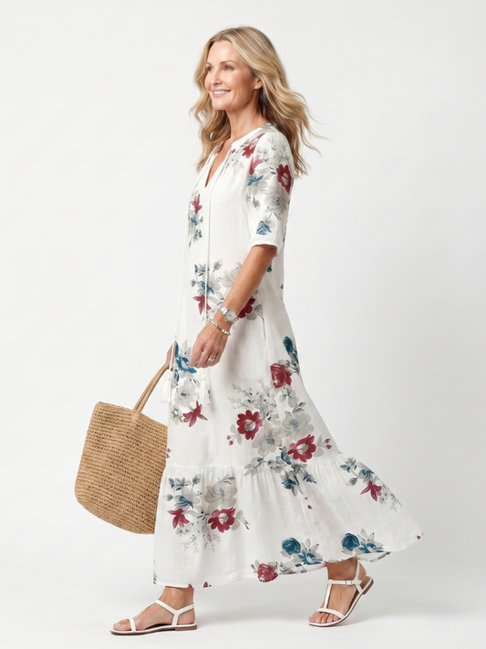 Vestido midi floral con lazada
