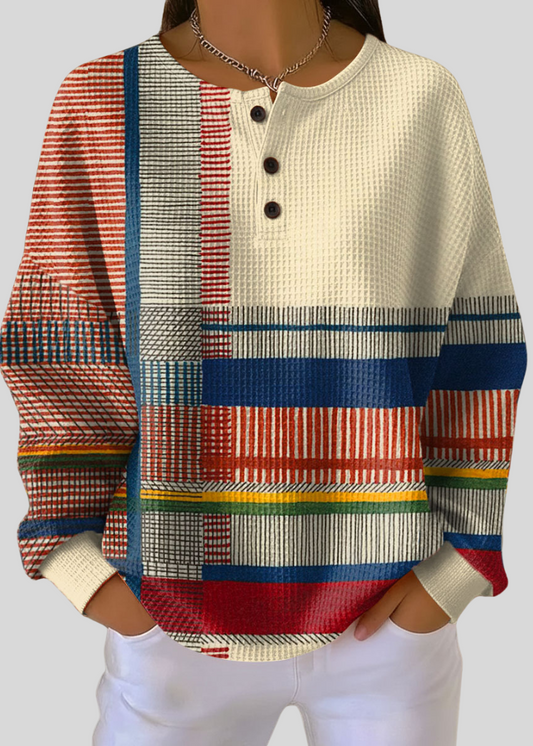 Inés | Sudadera Henley con Rayas Colorblock