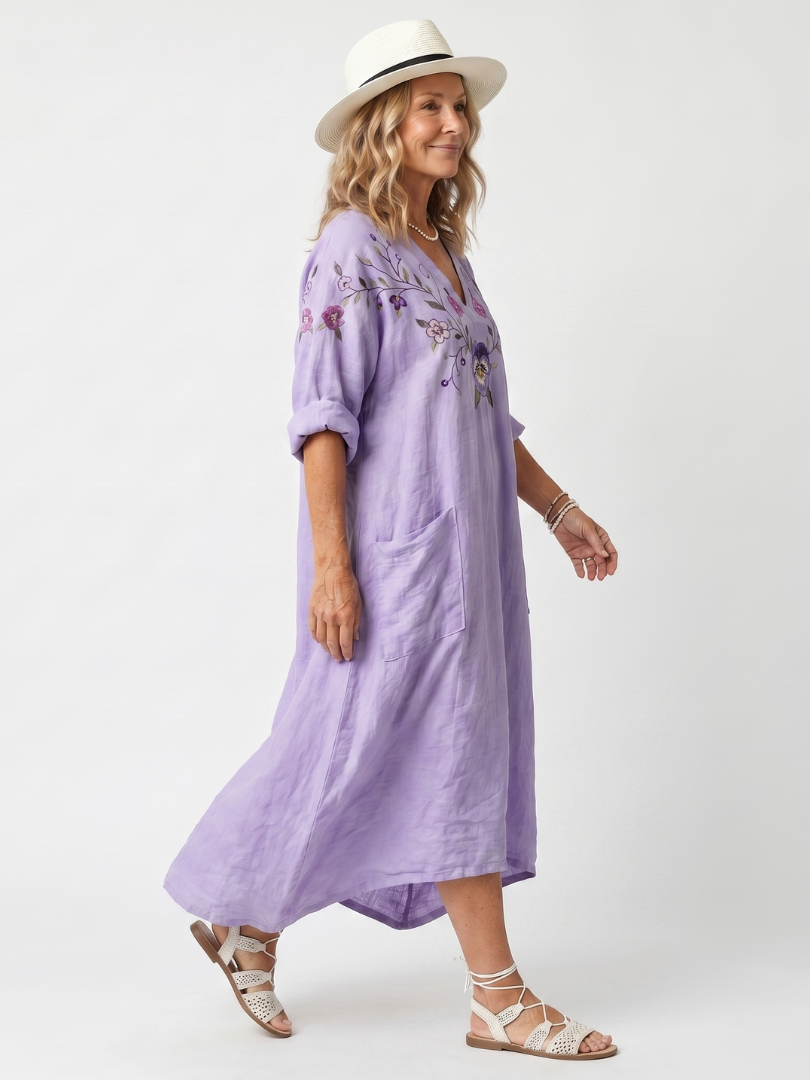 Vestido midi bordado con motivo floral