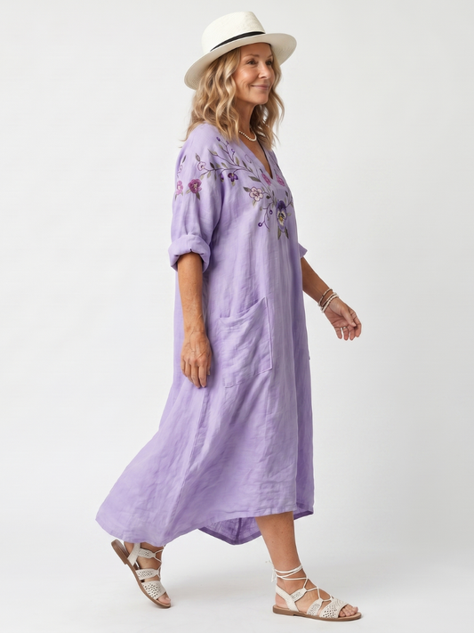 Vestido midi bordado con motivo floral