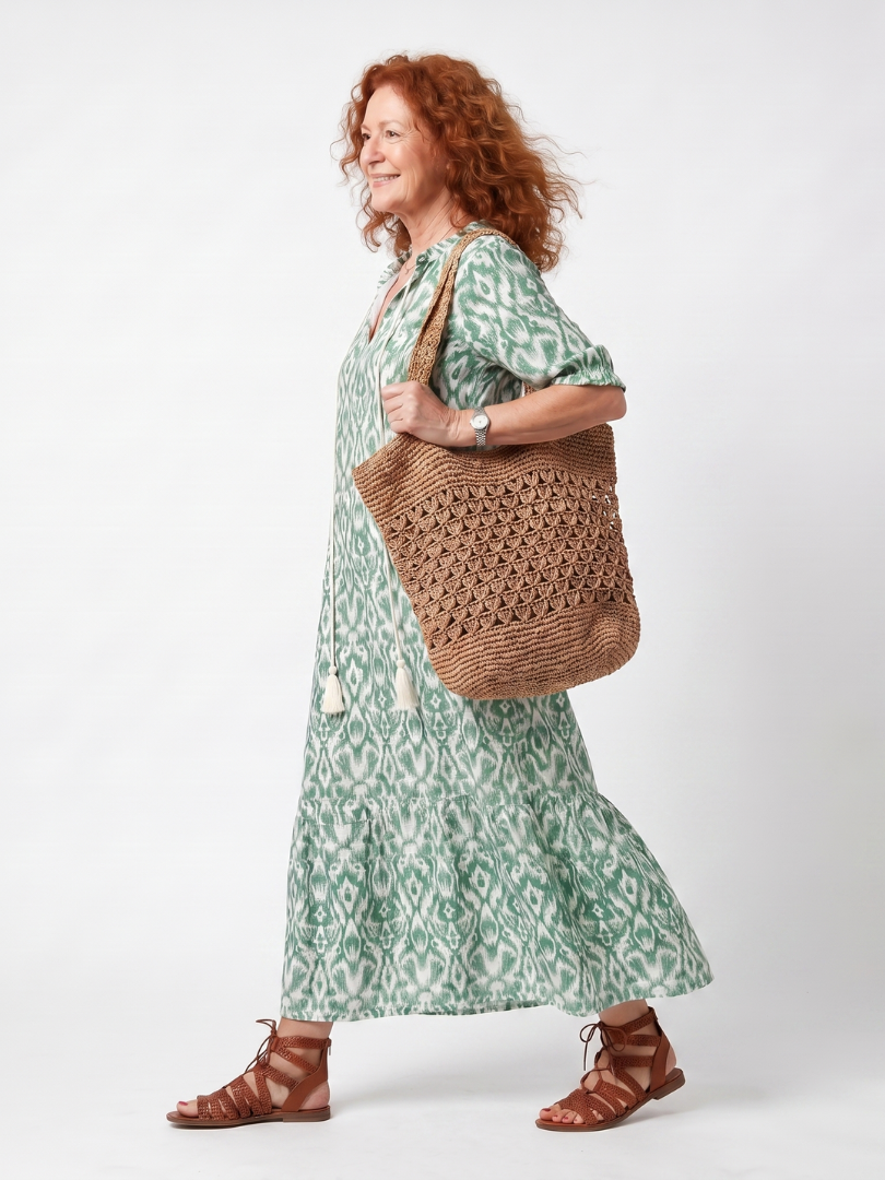 Vestido midi estampado con lazada