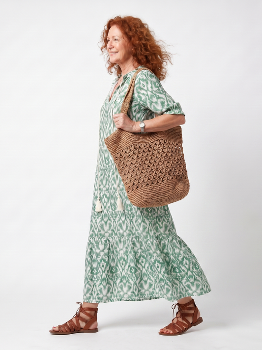 Vestido midi estampado con lazada