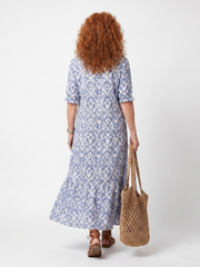 Printed midi dress with tie-neckline