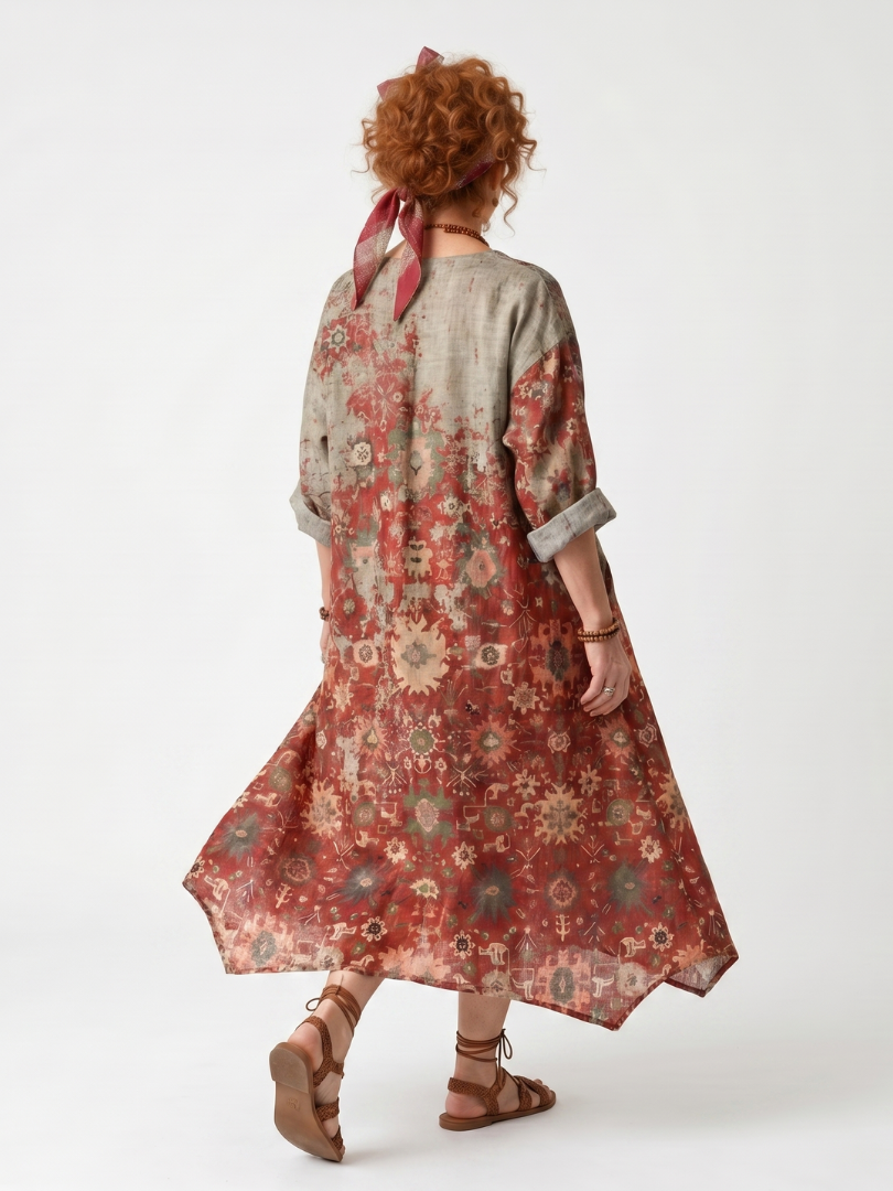 Vestido midi de estampado mixto