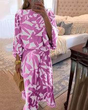 Conjunto estampado de top y falda con manga farol