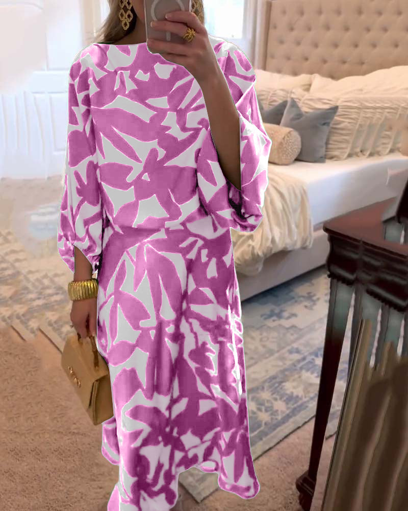 Conjunto estampado de top y falda con manga farol