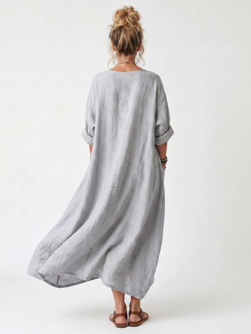 Vestido midi bordado con panel en contraste